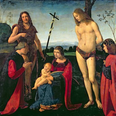 Madonna and Child with Saints John the Baptist and Sebastian Between Two Donors by Giovanni Antonio Boltraffio